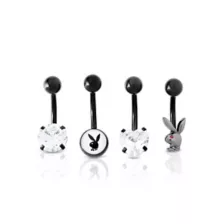 Multi-Pack CZ Playboy Bunny Titanium Belly Rings 4 Pack - 14 Gauge at Spencer's