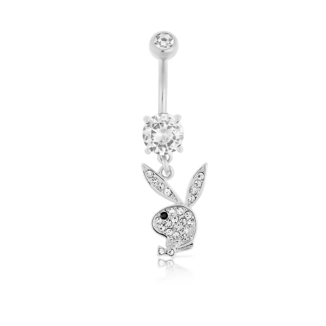 Clear CZ Playboy Bunny Titanium Dangle Belly Ring 14 Gauge Spencer's