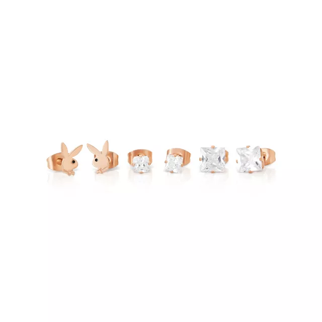Multi-Pack CZ Rose Goldtone Playboy Bunny Titanium Stud Earrings 3 Pair - 20 Gauge at Spencer's