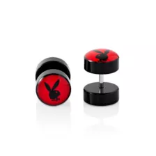 Black and Red Playboy Titanium Fake Plugs - 16 Gauge at Spencer's