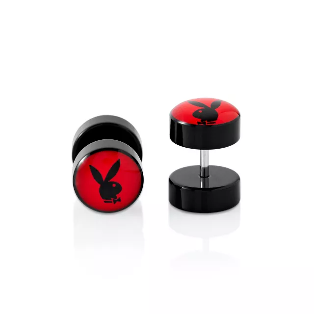 Black and Red Playboy Titanium Fake Plugs - 16 Gauge at Spencer's