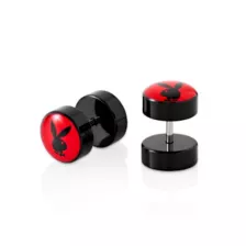 Black and Red Playboy Titanium Fake Plugs - 16 Gauge at Spencer's