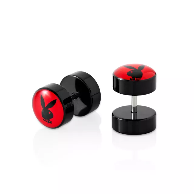 Black and Red Playboy Titanium Fake Plugs - 16 Gauge at Spencer's