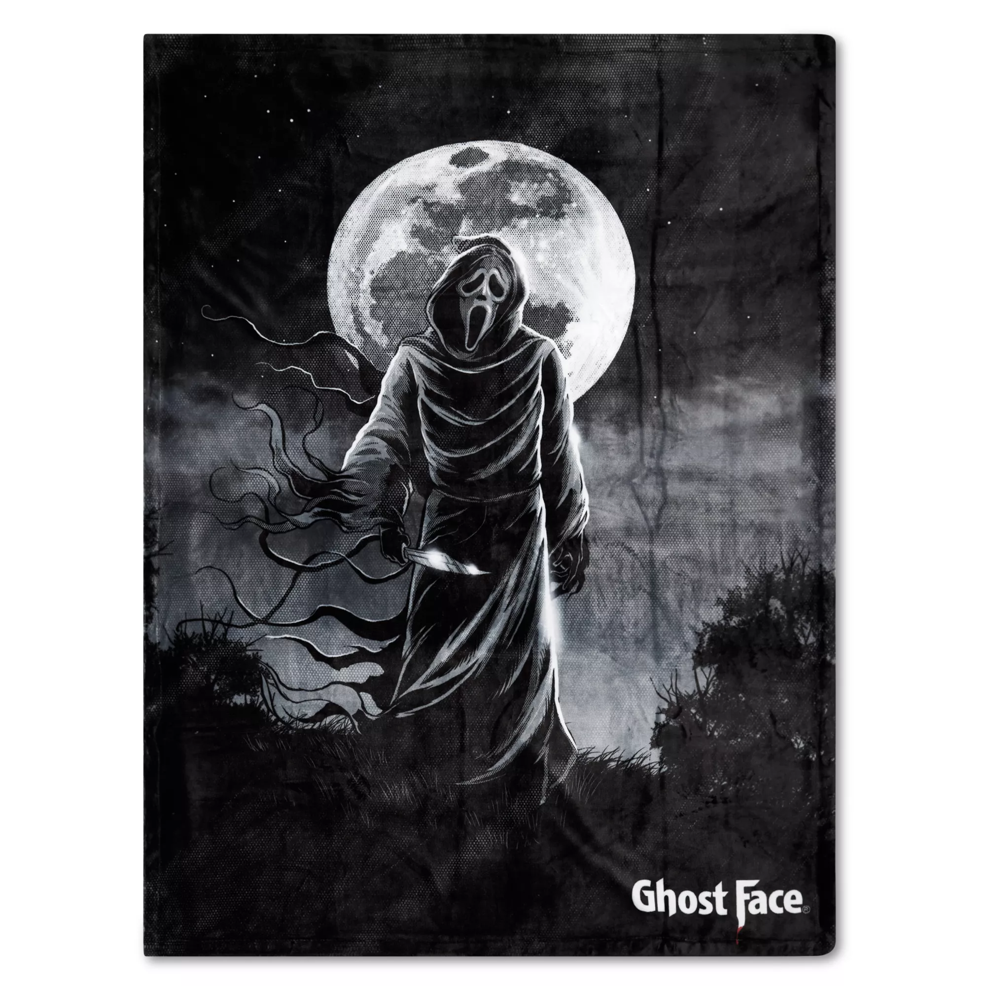 Ghost Face Moon Double Sided Fleece Blanket at Spencer's