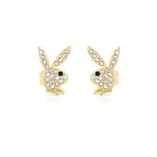 CZ Playboy Goldtone Titanium Stud Earrings - 20 Gauge at Spencer's