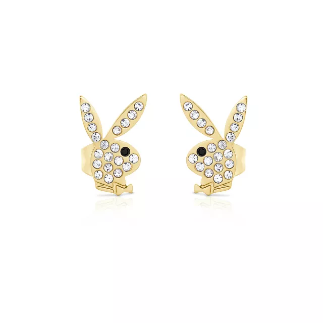 CZ Playboy Goldtone Titanium Stud Earrings - 20 Gauge