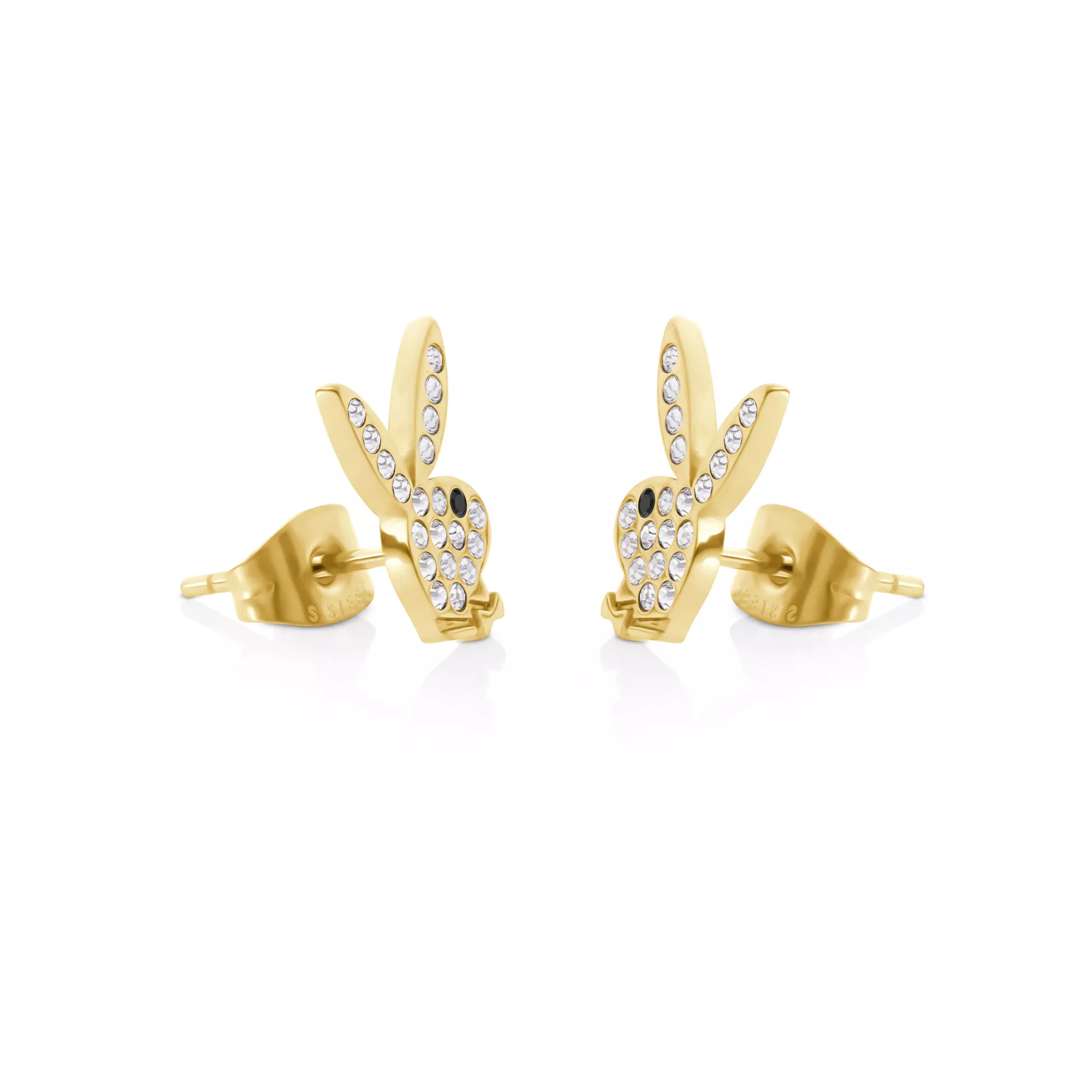 CZ Playboy Goldtone Titanium Stud Earrings - 20 Gauge at Spencer's