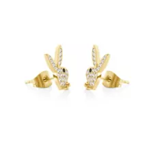 CZ Playboy Goldtone Titanium Stud Earrings - 20 Gauge at Spencer's