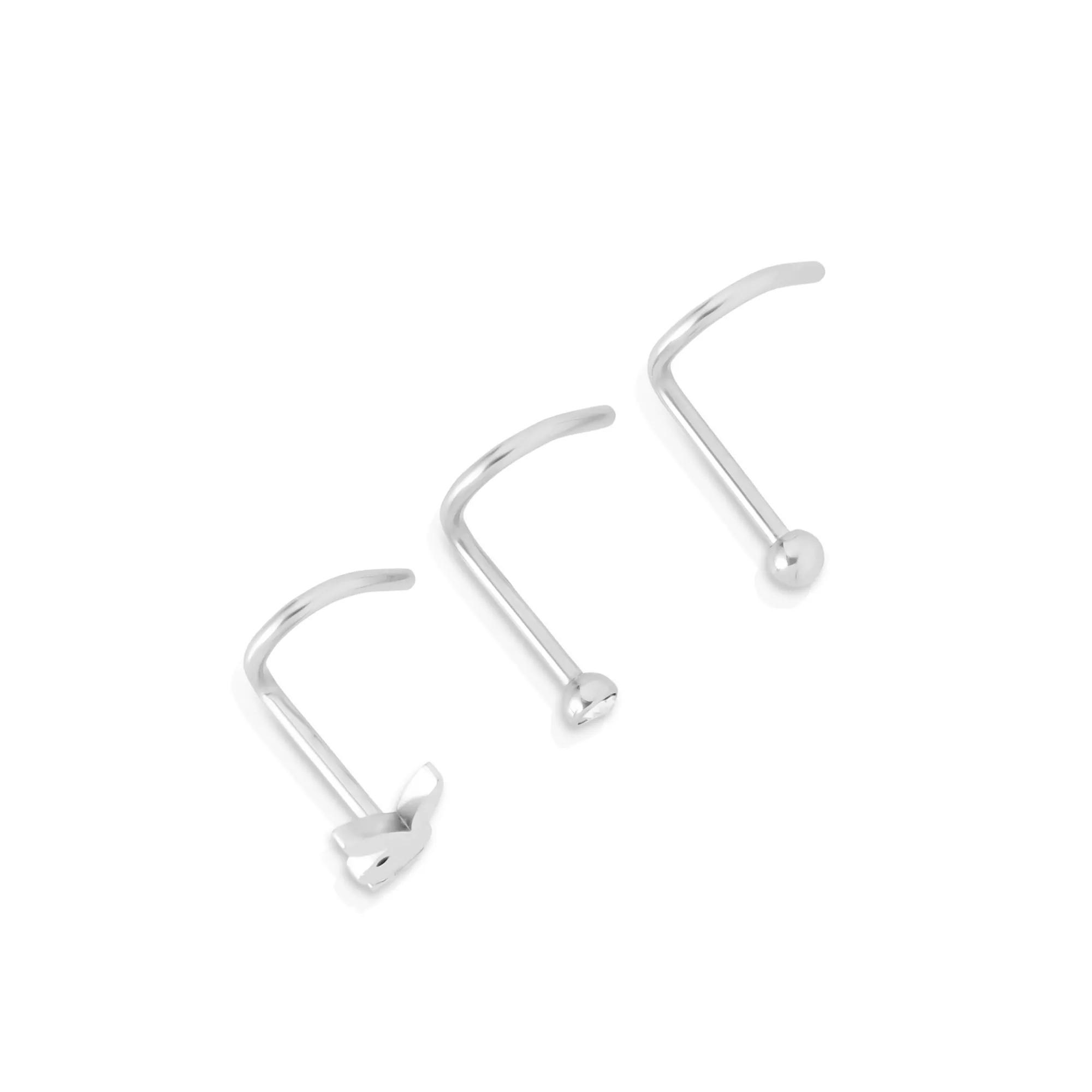 Multi-Pack CZ Silvertone Playboy Bunny Titanium Screw Nose Rings 3 Pack - 20 Gauge at Spencer's