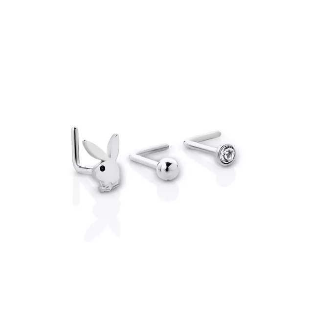 Multi-Pack CZ Playboy Titanium L-Bend Nose Rings 3 Pack - 20 Gauge at Spencer's