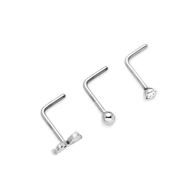 Multi-Pack CZ Playboy Titanium L-Bend Nose Rings 3 Pack - 20 Gauge at Spencer's