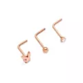 Multi-Pack Titanium and CZ Rose Goldplated Playboy L-Bend Nose Rings 3 Pack - 20 Gauge at Spencer's