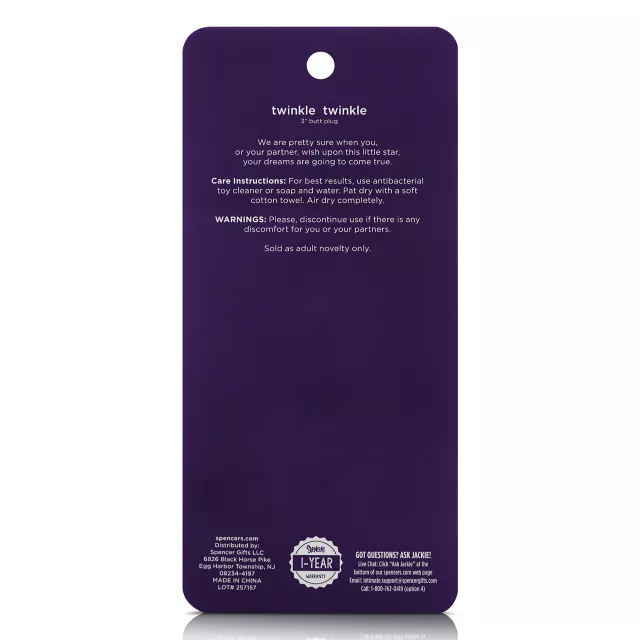 Twinkle Twinkle Metal Butt Plug 3 Inch - Hott Love - Spencer's
