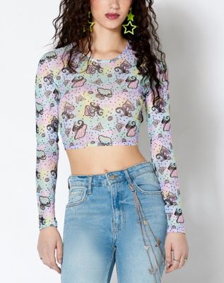 Butterfly Mushroom Mesh Crop Top