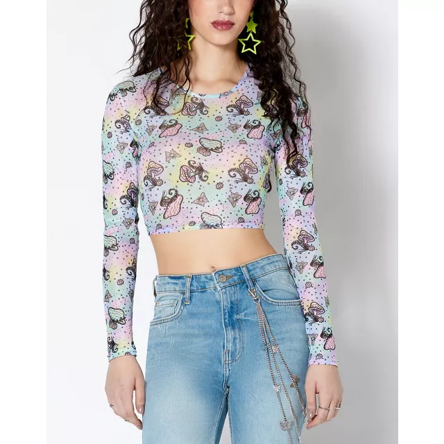 Butterfly Mushroom Mesh Crop Top at Spencer's