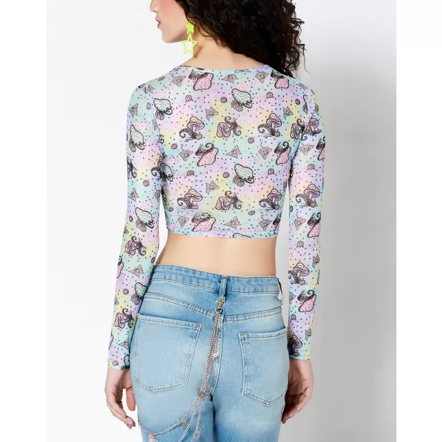 Butterfly Mushroom Mesh Crop Top at Spencer's