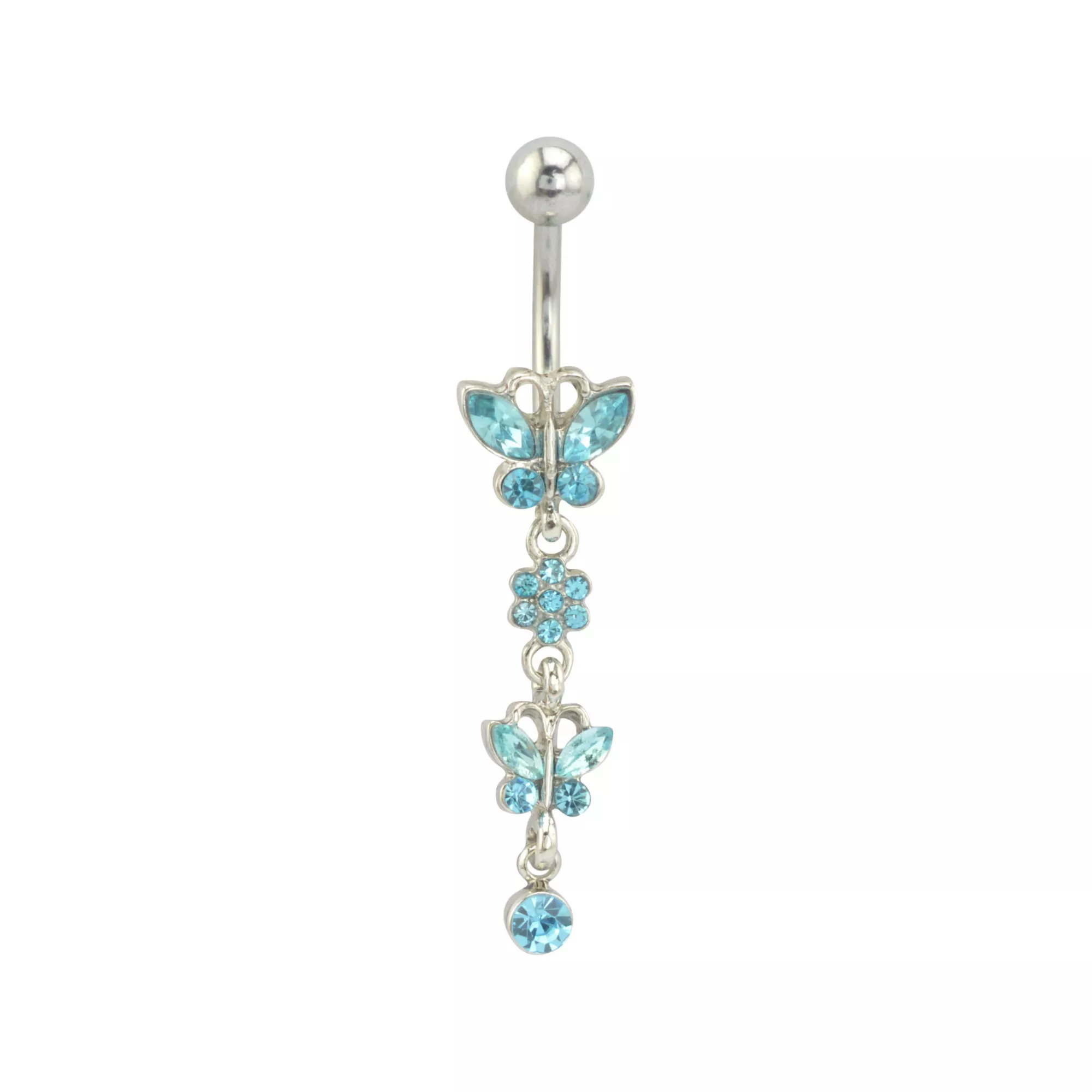 Blue and Silver Titanium Butterfly Dangle Belly Ring - 14 Gauge at Spencer's