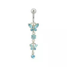 Blue and Silver Titanium Butterfly Dangle Belly Ring - 14 Gauge at Spencer's