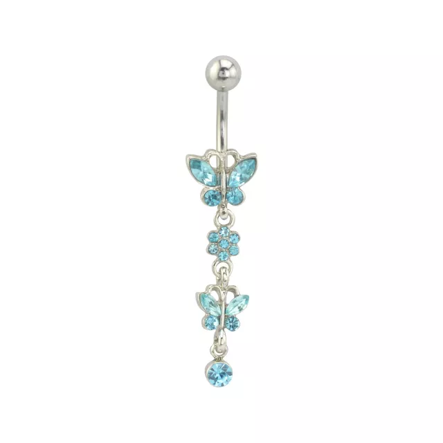 Blue and Silver Titanium Butterfly Dangle Belly Ring - 14 Gauge at Spencer's