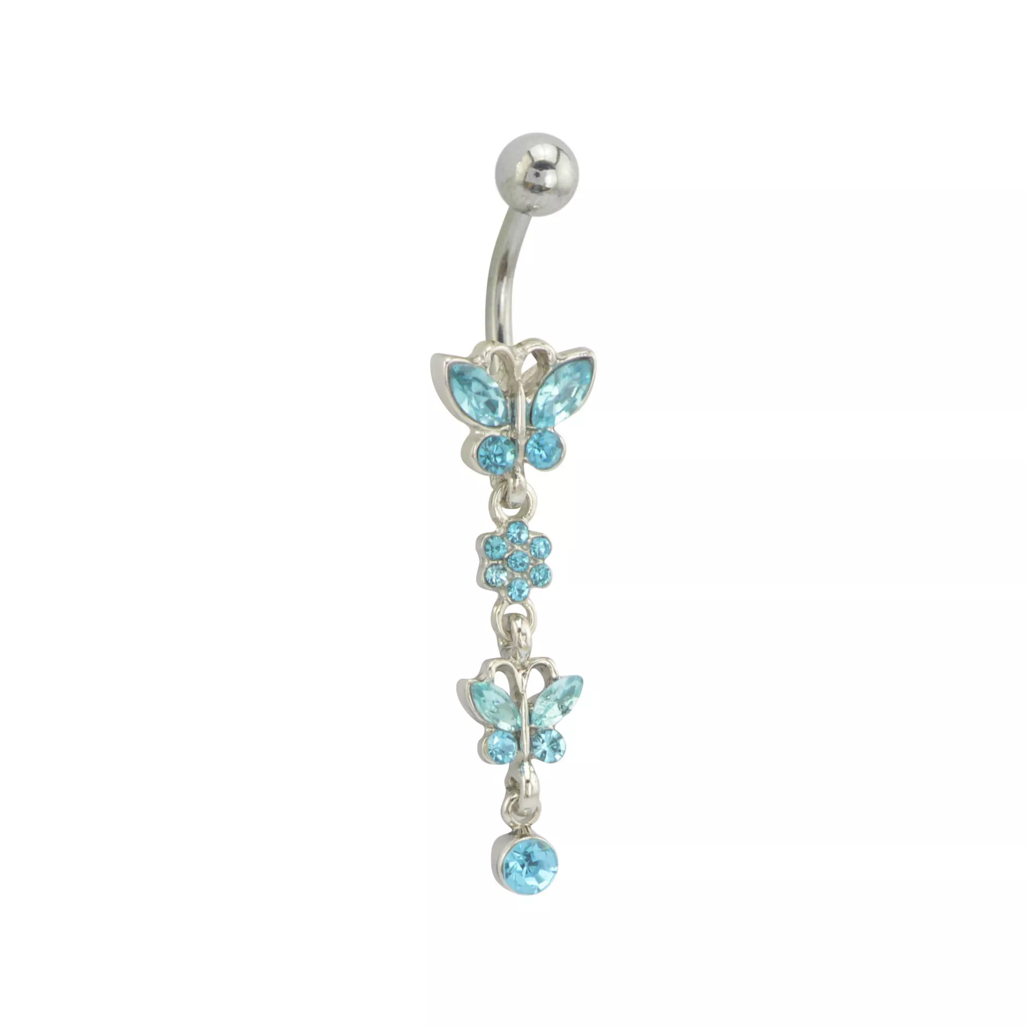 Blue and Silver Titanium Butterfly Dangle Belly Ring - 14 Gauge at Spencer's