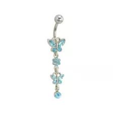 Blue and Silver Titanium Butterfly Dangle Belly Ring - 14 Gauge at Spencer's