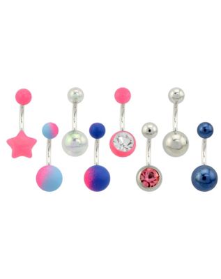 Multi-Pack Blue and Pink Banana Belly Rings 8 Pack - 14 Gauge