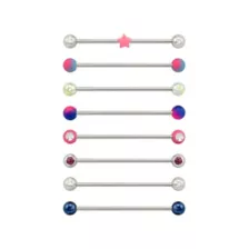 Multi-Pack CZ Silvertone Pink and Blue Star Industrial Barbells 8 Pack - 14 Gauge at Spencer's