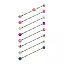Multi-Pack CZ Silvertone Pink and Blue Star Industrial Barbells 8 Pack - 14 Gauge at Spencer's