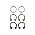 Multi-Pack Silvertone Grey and Black Captive Bead Rings and Horseshoe Rings 6 Pack - 16 Gauge at Spencer's