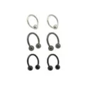 Multi-Pack Silvertone Grey and Black Captive Bead Rings and Horseshoe Rings 6 Pack - 16 Gauge at Spencer's