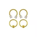 Multi-Pack CZ Goldtone Captive Bead and Horseshoe Rings 4 Pack - 16 Gauge at Spencer's