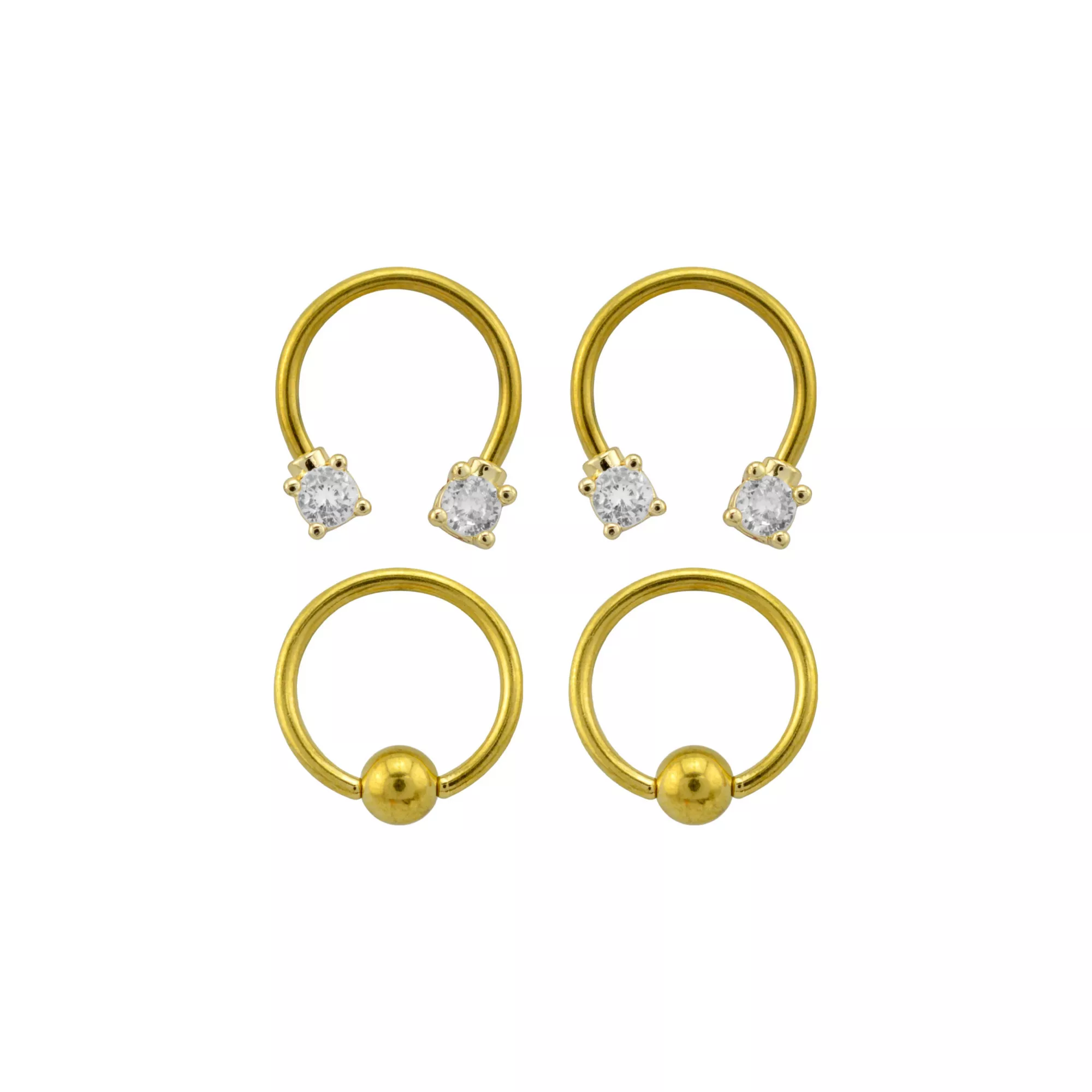 Multi-Pack CZ Goldtone Captive Bead and Horseshoe Rings 4 Pack - 16 Gauge at Spencer's
