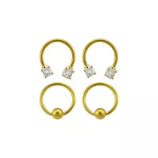 Multi-Pack CZ Goldtone Captive Bead and Horseshoe Rings 4 Pack - 16 Gauge at Spencer's