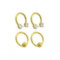 Multi-Pack CZ Goldtone Captive Bead and Horseshoe Rings 4 Pack - 16 Gauge at Spencer's