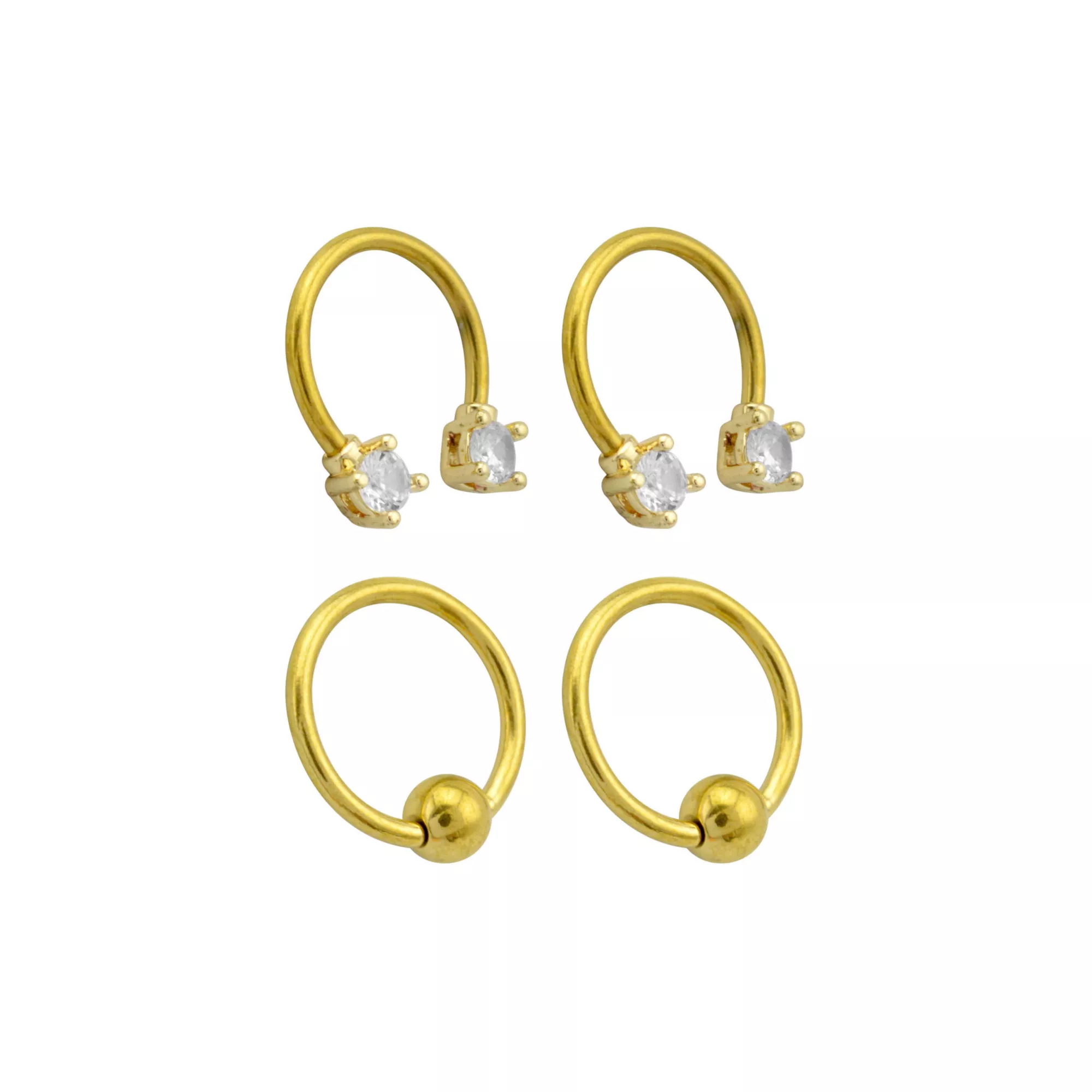Multi-Pack CZ Goldtone Captive Bead and Horseshoe Rings 4 Pack - 16 Gauge at Spencer's