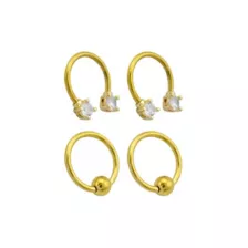 Multi-Pack CZ Goldtone Captive Bead and Horseshoe Rings 4 Pack - 16 Gauge at Spencer's