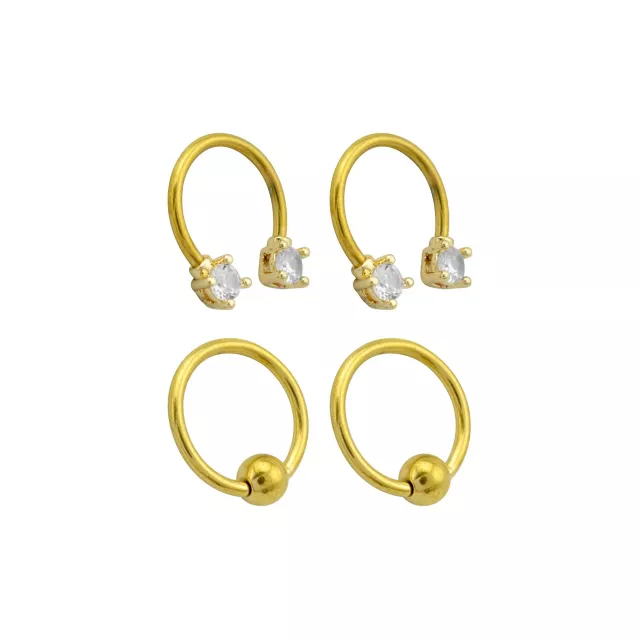 Multi-Pack CZ Goldtone Captive Bead and Horseshoe Rings 4 Pack - 16 Gauge at Spencer's