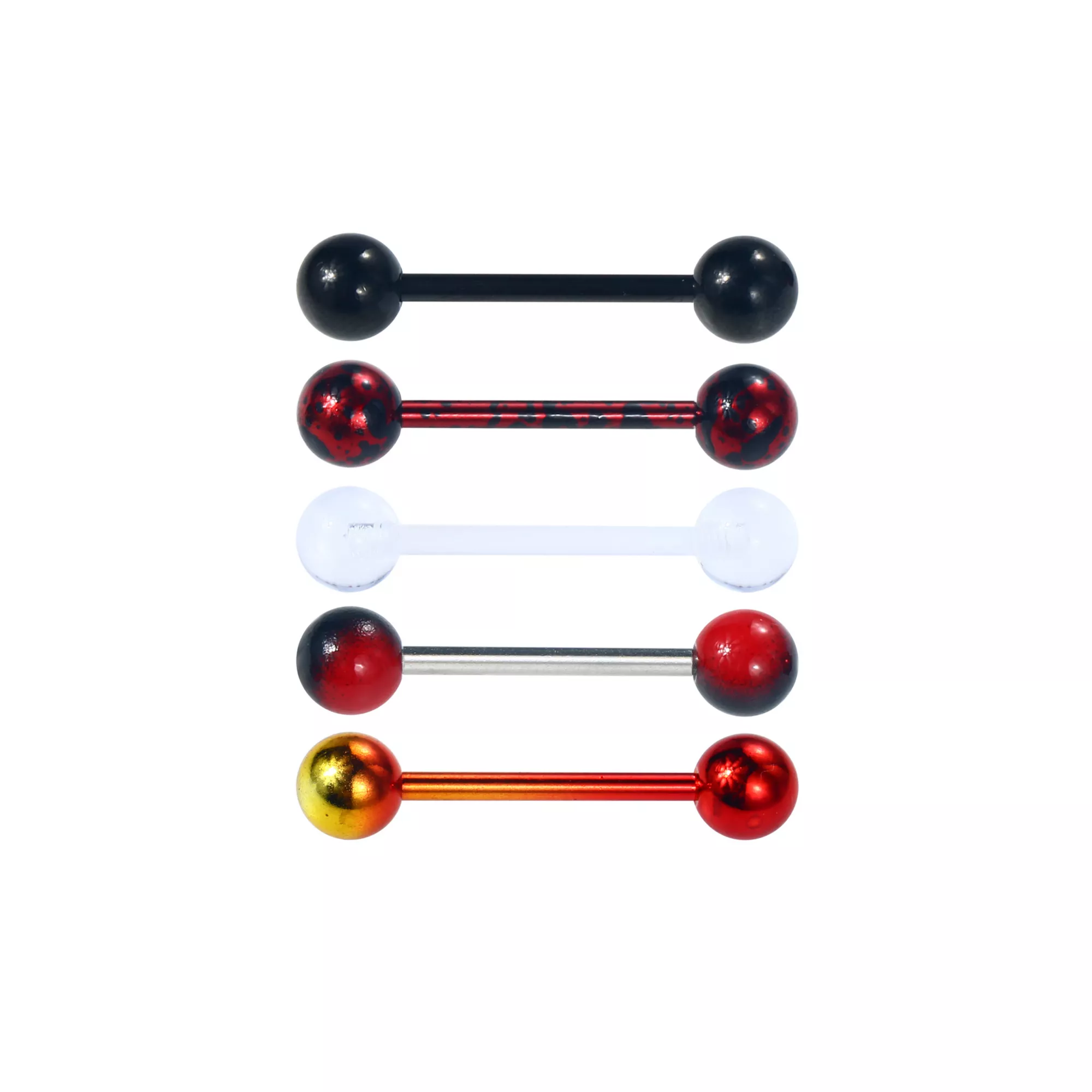 Multi-Pack Black Red and Yellow Barbells 5 Pack - 14 Gauge at Spencer's