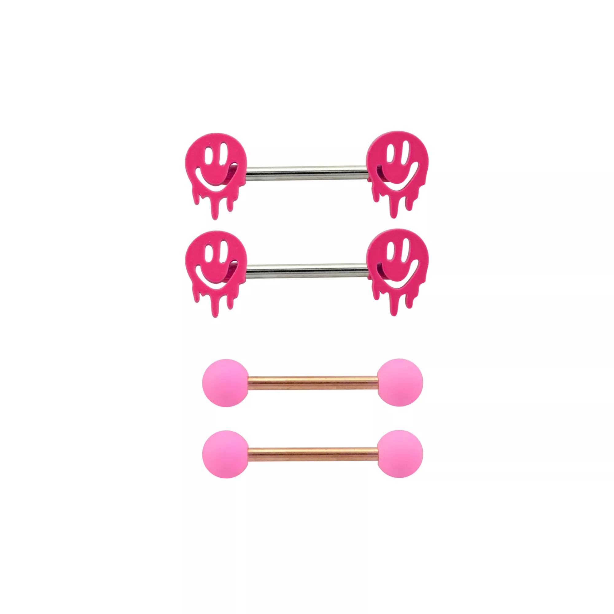 Multi-Pack Pink Drip Smiley Face Barbells 4 Pack - 14 Gauge at Spencer's