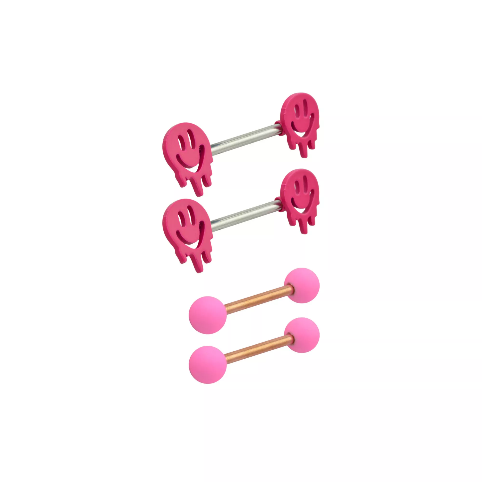 Multi-Pack Pink Drip Smiley Face Barbells 4 Pack - 14 Gauge at Spencer's