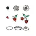 Multi-Pack Red CZ Cherry Heart Hoops and Bone Nose Rings 9 Pack - 20 Gauge at Spencer's