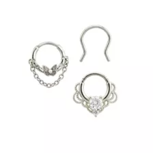 Multi-Pack CZ Butterfly Titanium Septum Rings and Retainer 3 Pack - 16 Gauge at Spencer's