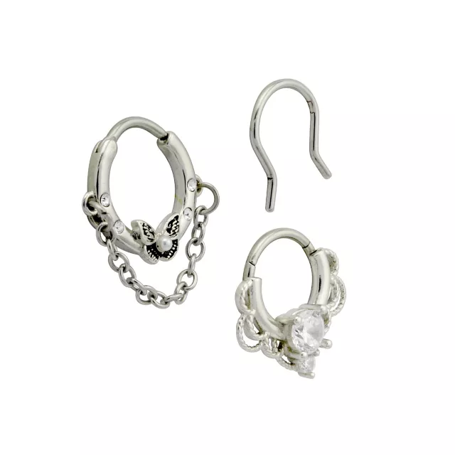 Multi-Pack CZ Butterfly Titanium Septum Rings and Retainer 3 Pack - 16 Gauge at Spencer's