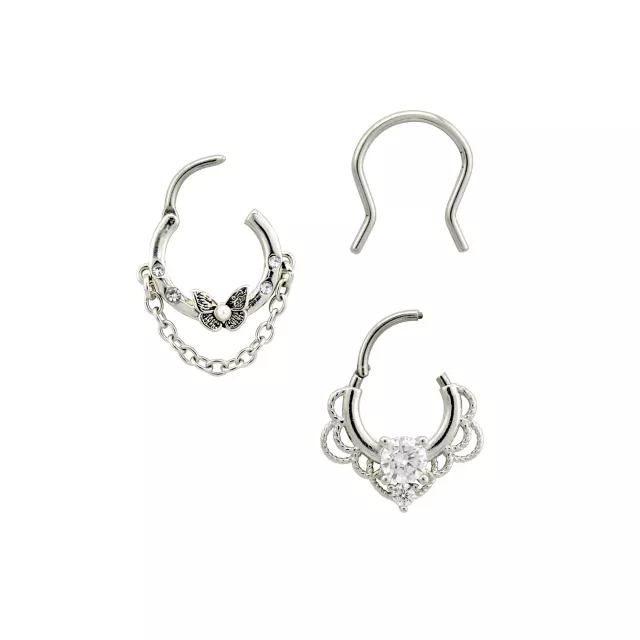 Multi-Pack CZ Butterfly Titanium Septum Rings and Retainer 3 Pack - 16 Gauge at Spencer's