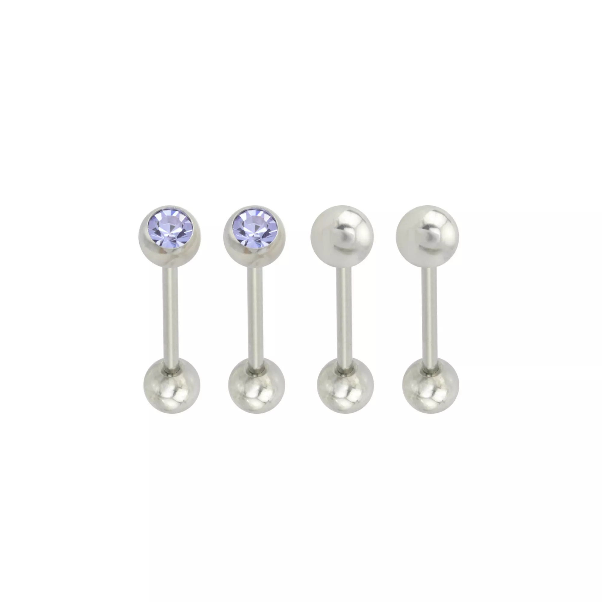 Multi-Pack CZ Purple Silvertone Barbells 4 Pack - 14 Gauge at Spencer's