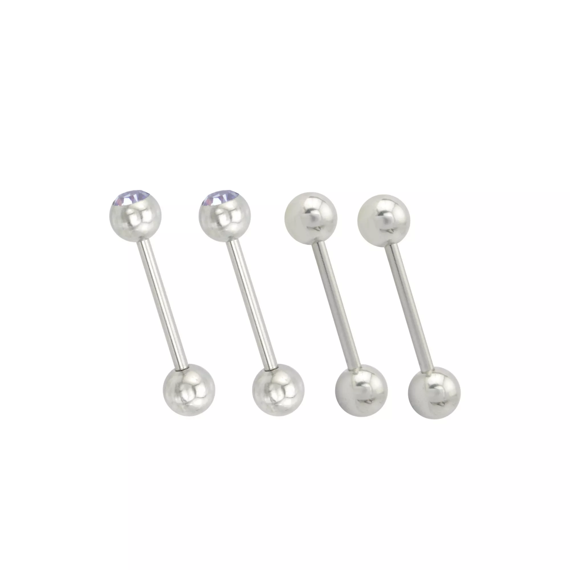 Multi-Pack CZ Purple Silvertone Barbells 4 Pack - 14 Gauge at Spencer's
