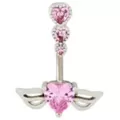 Pink CZ Winged Heart Titanium Belly Ring - 14 Gauge at Spencer's