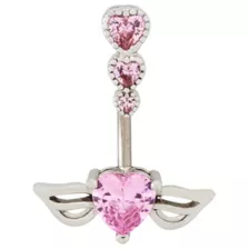 Pink CZ Winged Heart Titanium Belly Ring - 14 Gauge at Spencer's