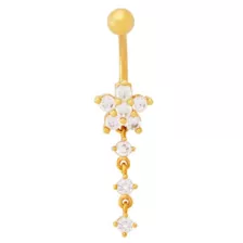 CZ Goldtone Titanium Flower Dangle Belly Ring - 14 Gauge at Spencer's