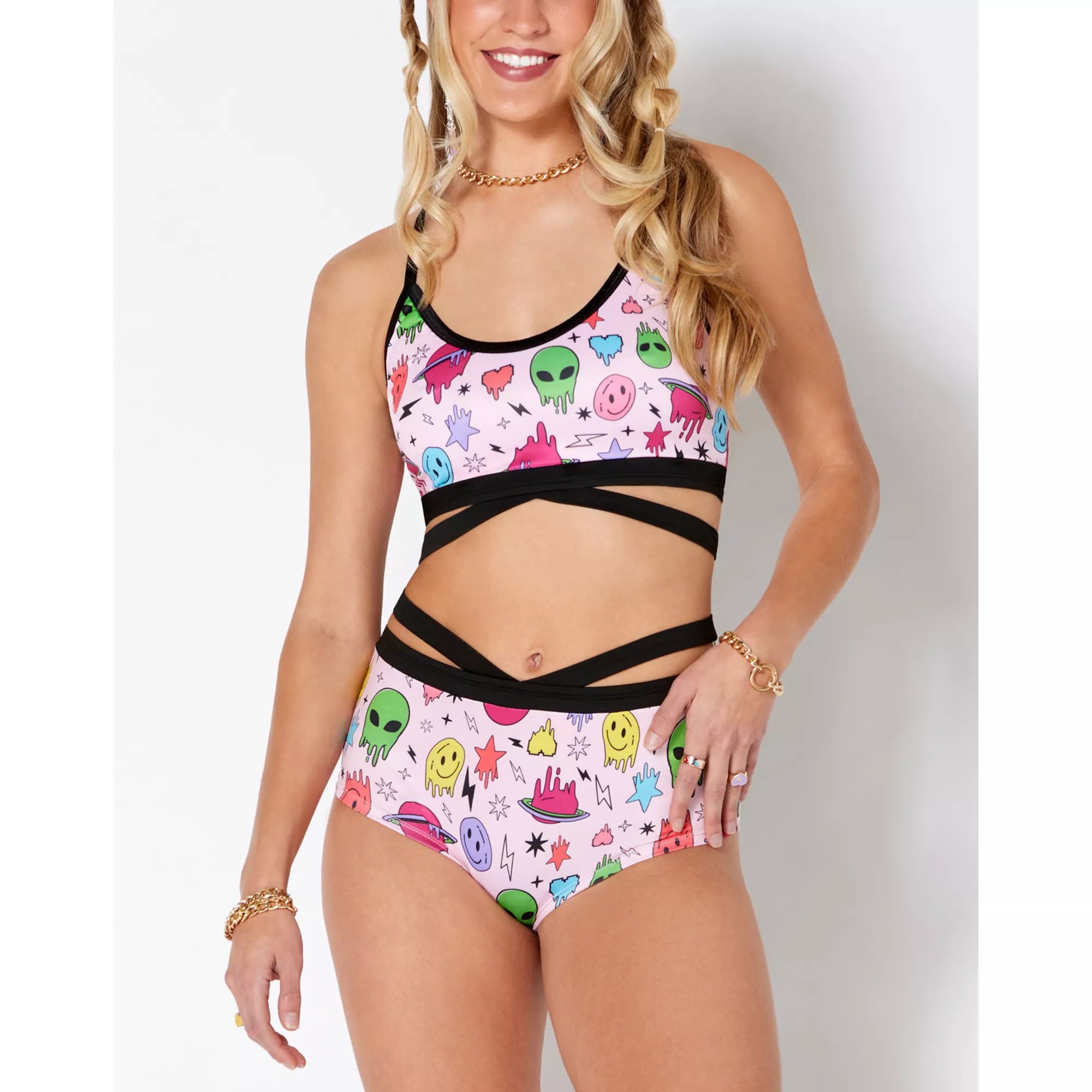 Pink Space Print Caged Bralette at Spencer's